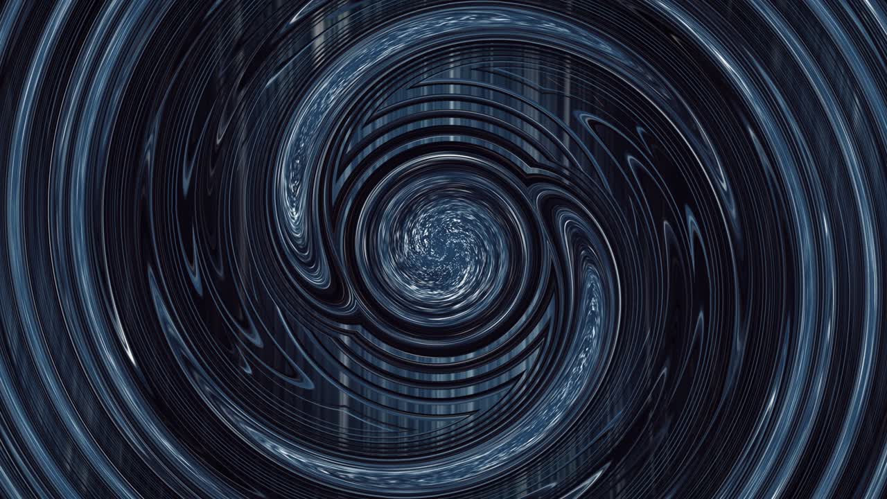 Abstract loop dark blue psychedelic twisting circles. Round striped swirling hypnotic rotating abstraction. Optical art effect illusion. Seamless looping technology animation.  Round striped swirling.