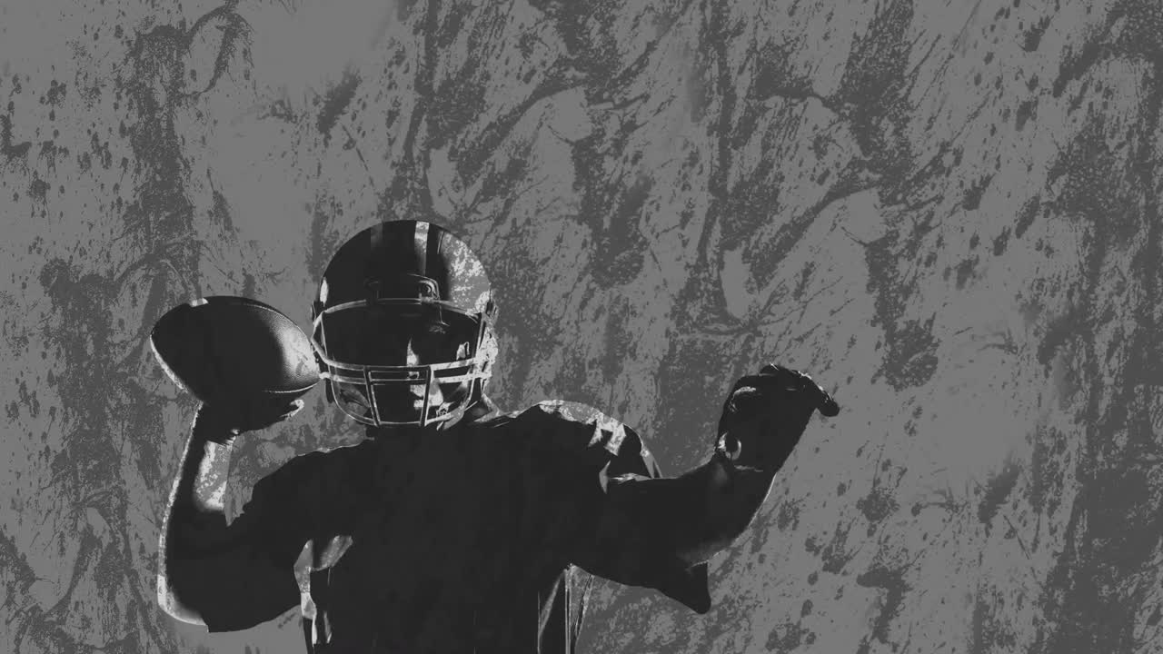 Animation of american football player over grey background