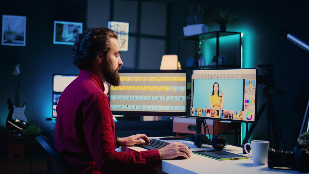 Photographer creating digital portfolio to showcase work after finishing editing photoshoot images