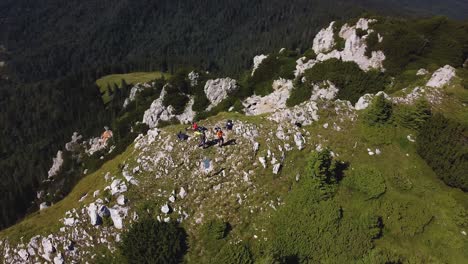 drone helix shot, right-to-left, of vanturarita peak in the buila-vanturarita carpathian mountains on a summer day