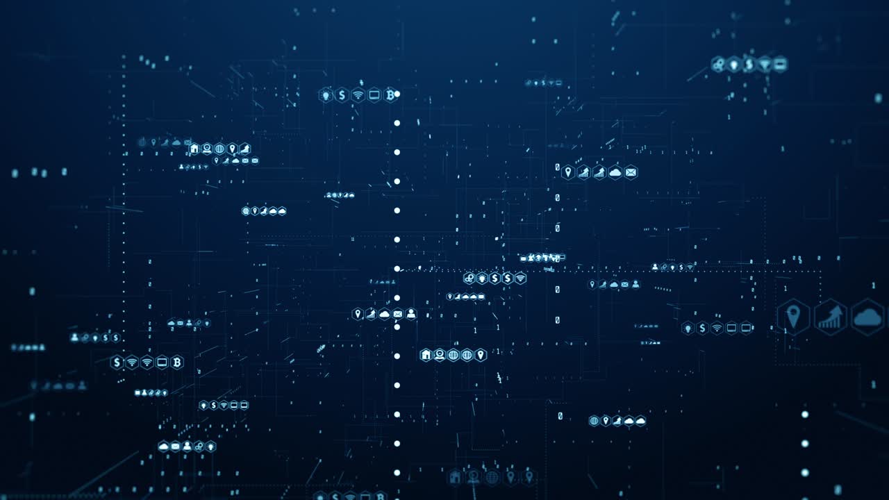 Digital cyberspace with particles and digital data network connections. High-speed connection data analysis future technology abstract background concept. Seamless Loop. 4K