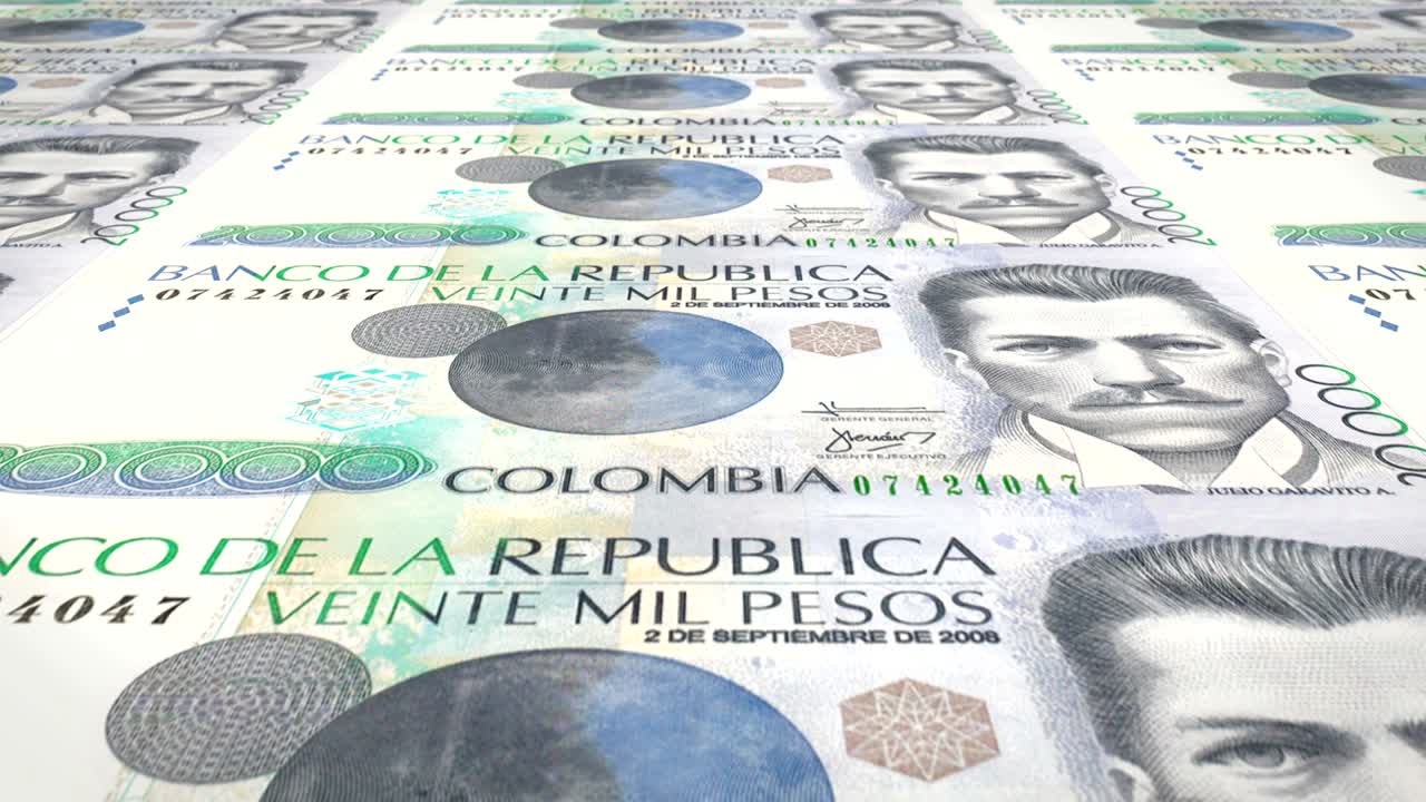 billetes de veinte mil pesos colombianos de colombia, dinero en efectivo, bucle