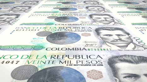 billetes de veinte mil pesos colombianos de colombia, dinero en efectivo, bucle