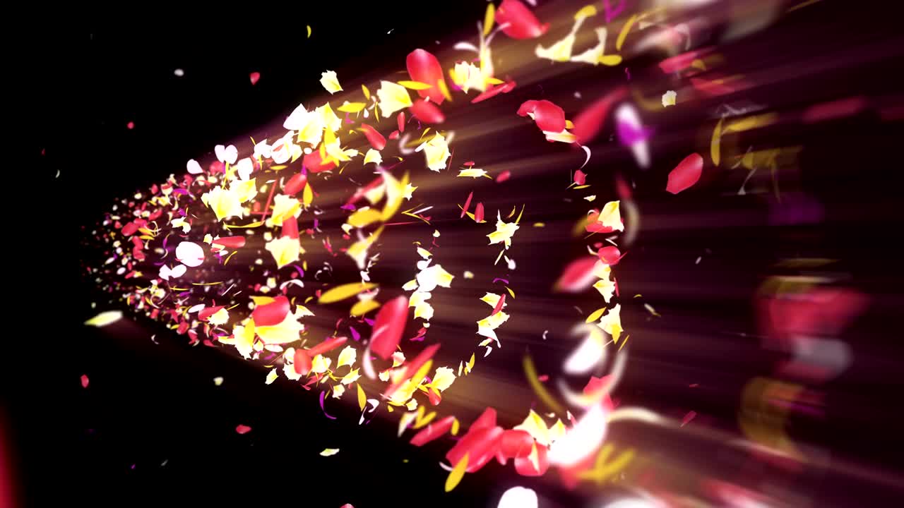 화려한 잎자루, 나선형 반이는 꽃잎, 꽃 모양, 예쁜 춤추는 꽃잎, 회전하는 꽃잎에서 소용돌이, 추상적인 루프 애니메이션.