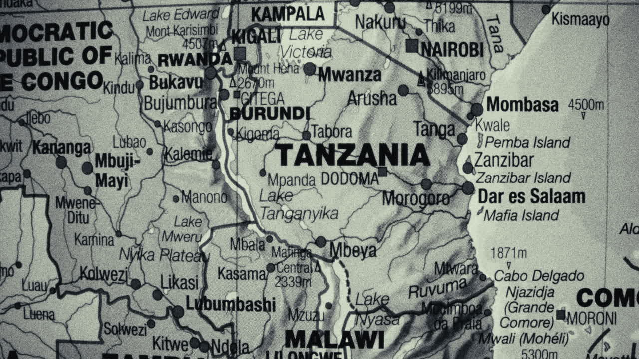Close-up of a Map of East African Countries