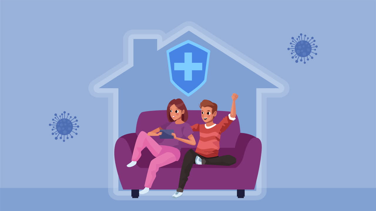 젊은 연인 부부는 거실에서 집에 머물 캠페인