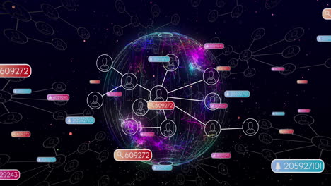 animación de iconos de medios y red de conexiones en todo el mundo