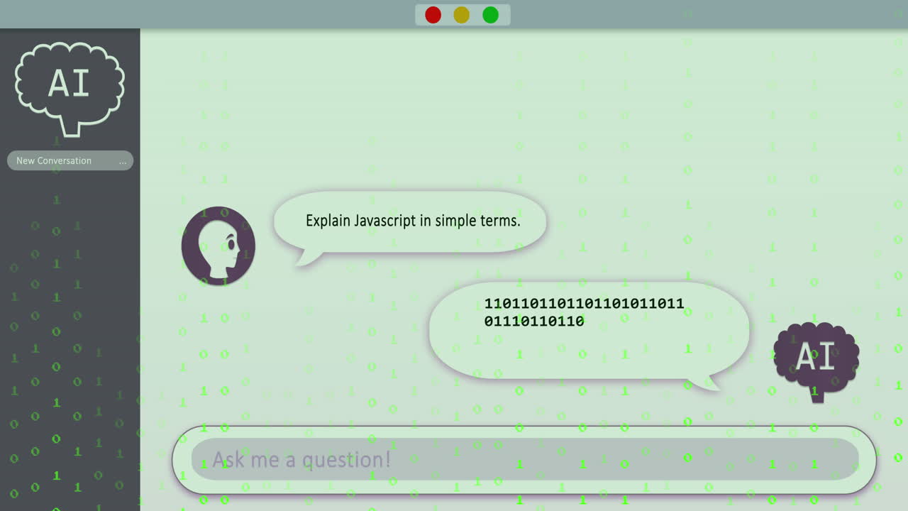 Animation of ai data processing over computer screen background