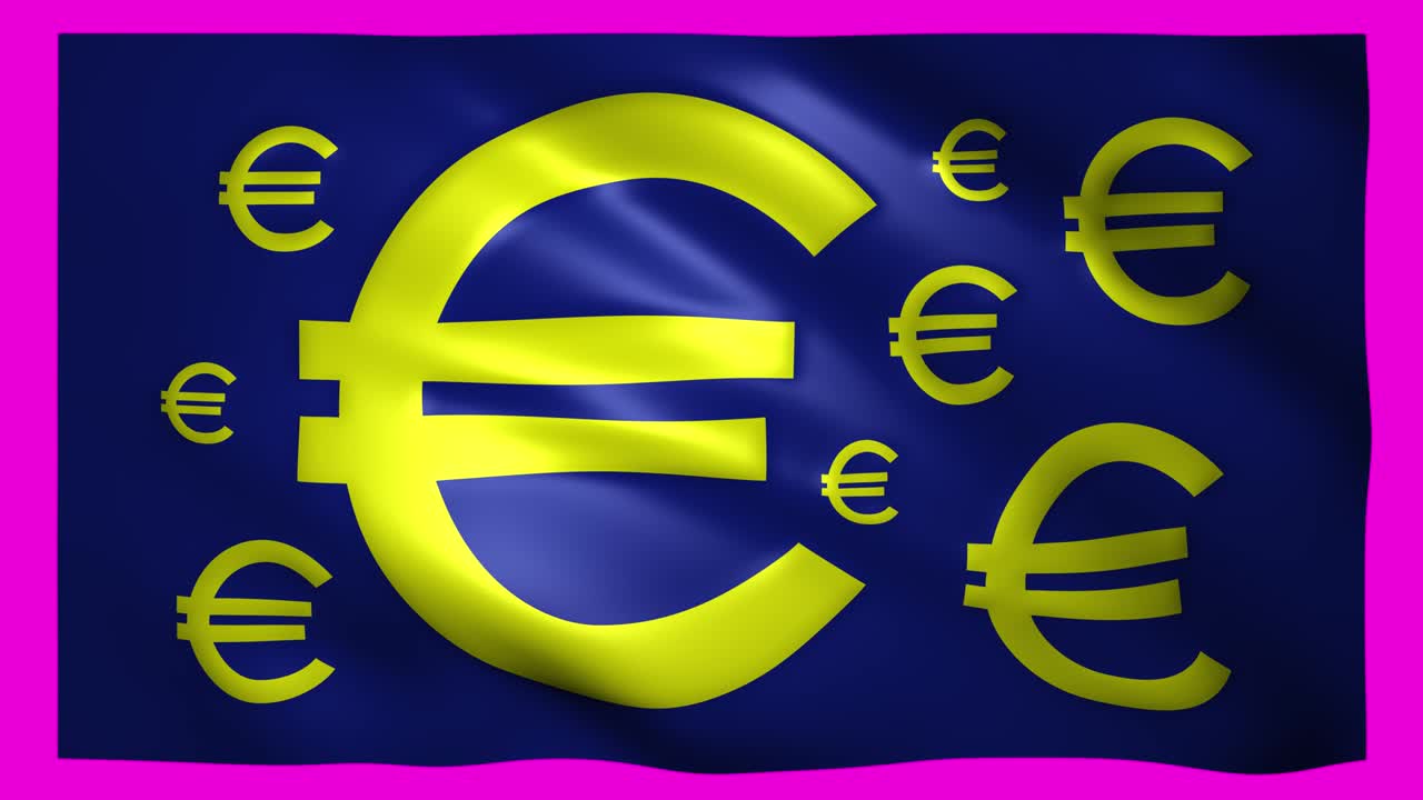 el símbolo del euro se mueve en la bandera en la pantalla verde para la tecla de croma