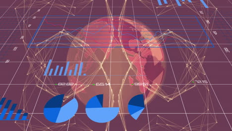 animation statistics processing, networks of connections over globe