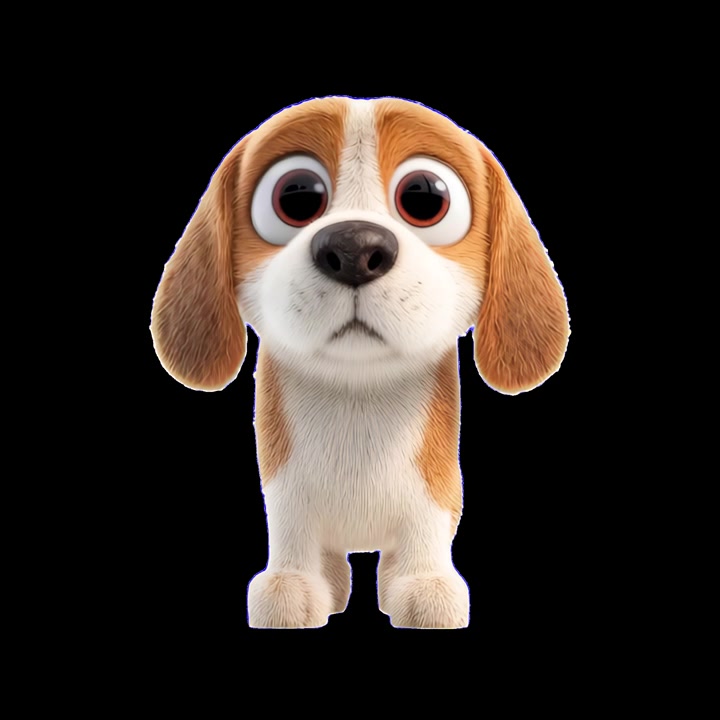 Simpatico cucciolo di beagle animato che sta in piedi, cammina e si siede tristemente