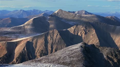mt mount shavano taeguache peak aerial drone colorado collegiate peaks golden hour rocky mountains horizon snow dusting huron peak mt elbert sawatch range above treeline fall autumn parallax right