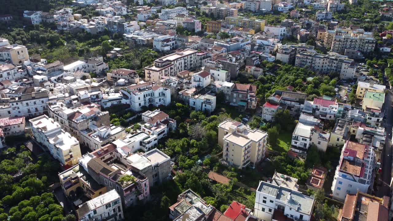 Dense urban layout and rooftops of Meta town on the Sorrento Peninsula, Italy