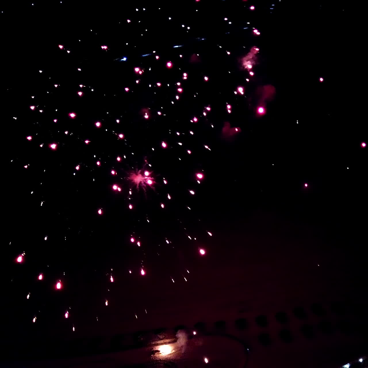 Aerial view beautiful fireworks show in the night sky