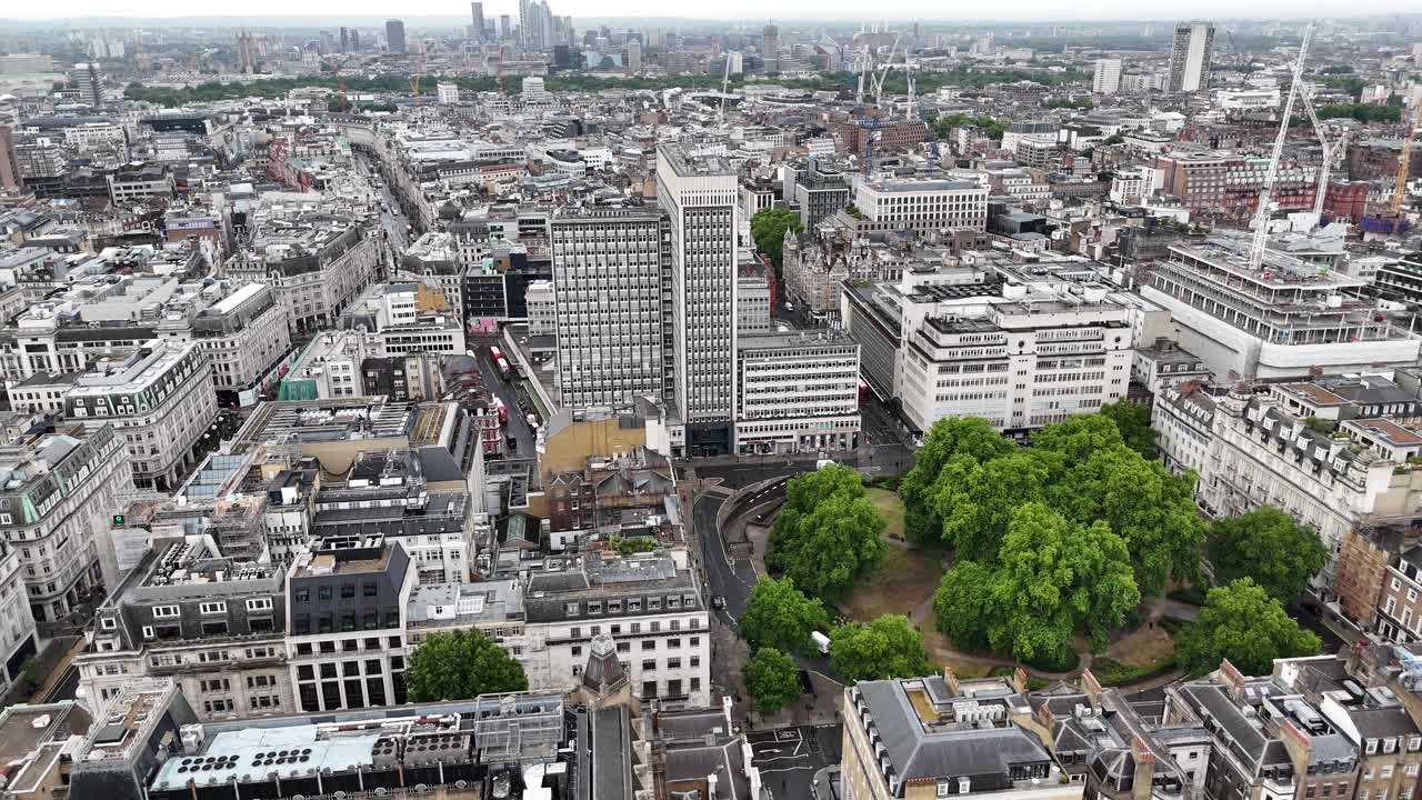 Cavendish Square Gardens Marylebone London UK drone,aerial reverse shot 4K