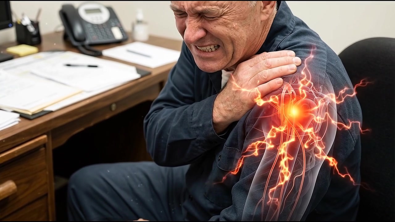 Ofiste Şiddetli Omuz Ağrısı Çeken Yaşlı Adam