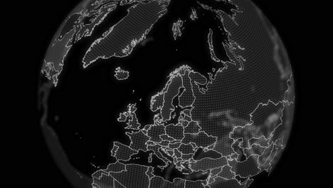 sweden country alpha for editing data analysis technology globe rotating, cinematic video showcases a digital globe rotating, zooming in on sweden country alpha for editing template
