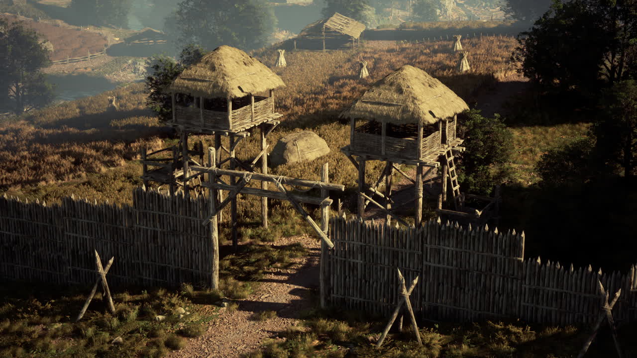 감시탑 이 있는 고대 요새 마을