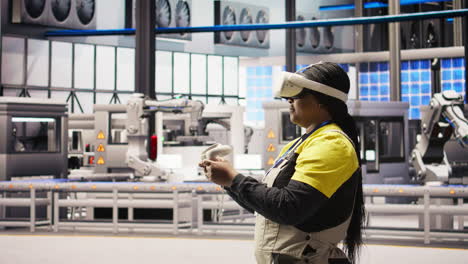 vertical video engineer working in industry 4.0 plant using virtual reality technology