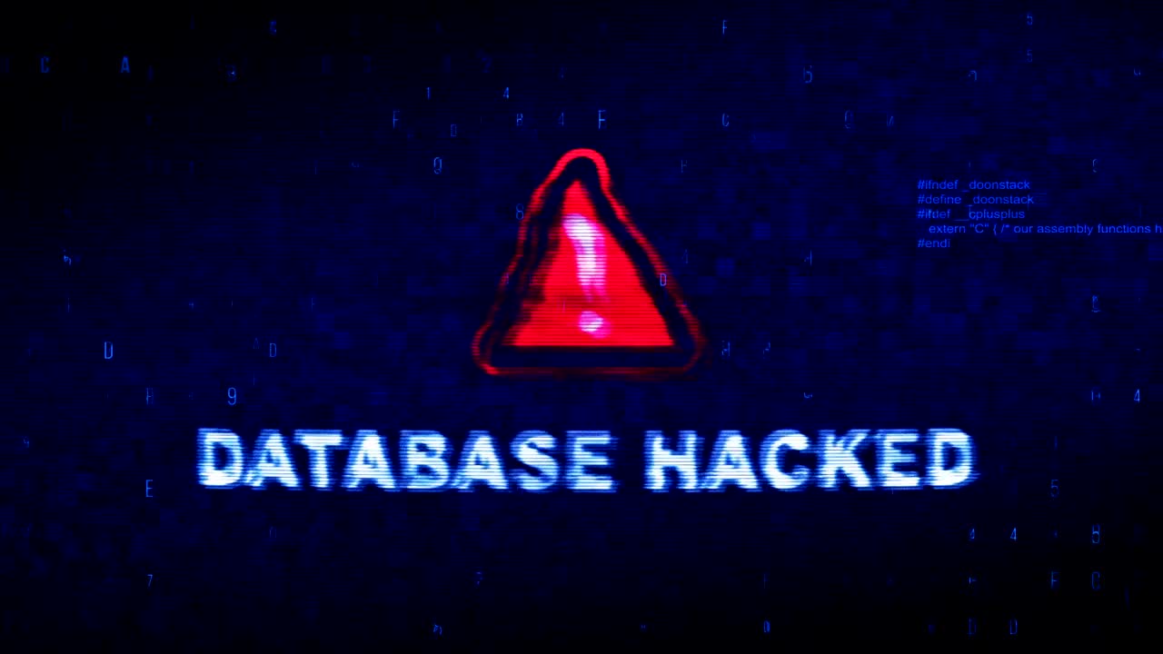 Database Hacked  Text Digital Noise Twitch Glitch Distortion Effect Error Loop Animation.
