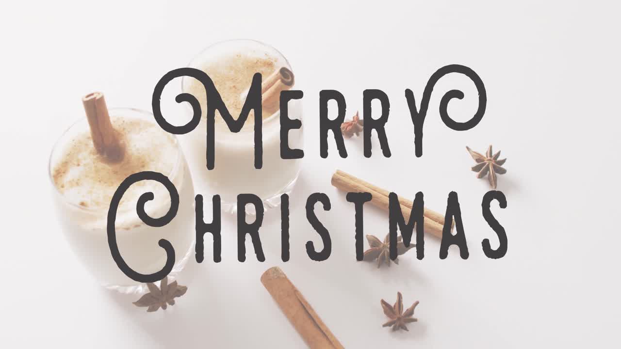 크리스마스 축하 문서의 애니메이션 우유 컵과 장식