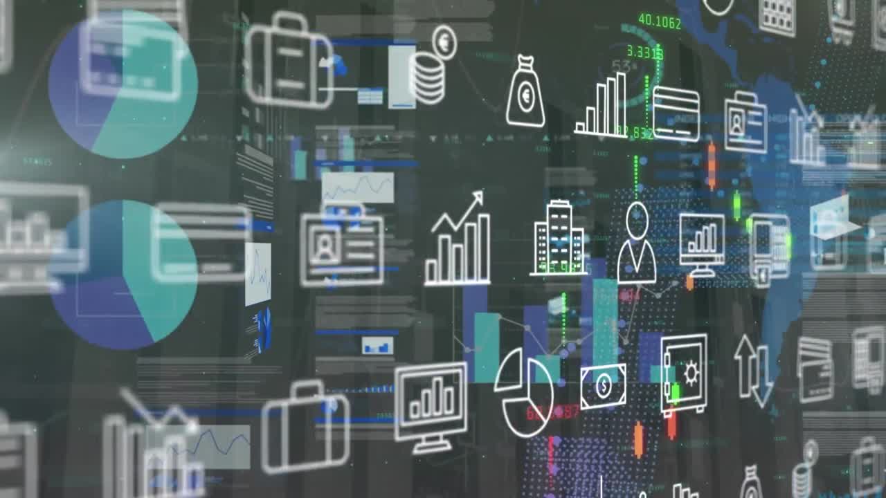 animación de iconos comerciales sobre el procesamiento de datos