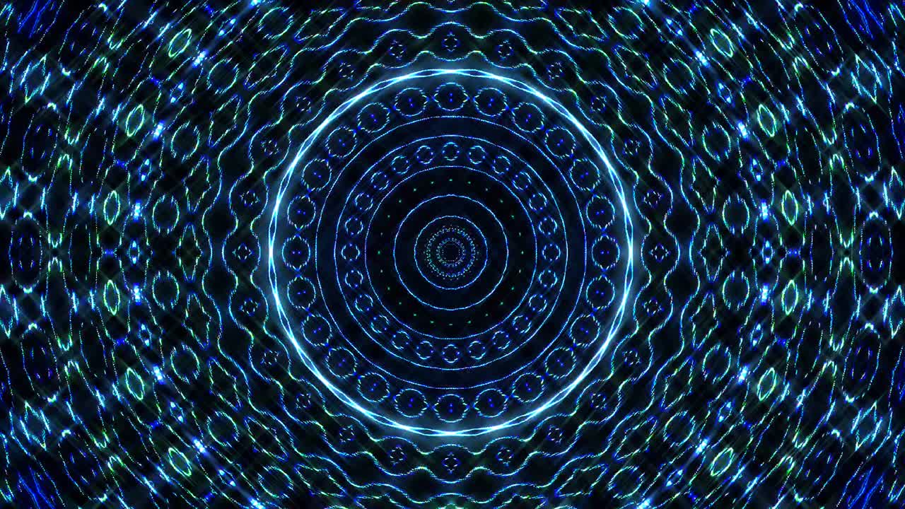 círculo sin costuras. 4k, luz brillante que arregla movimientos sutiles de color azul con ondas de puntos