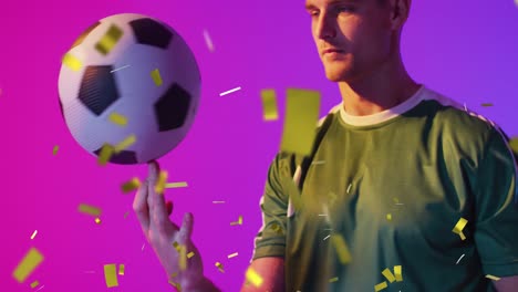 animación de un jugador de fútbol caucásico sobre confeti.