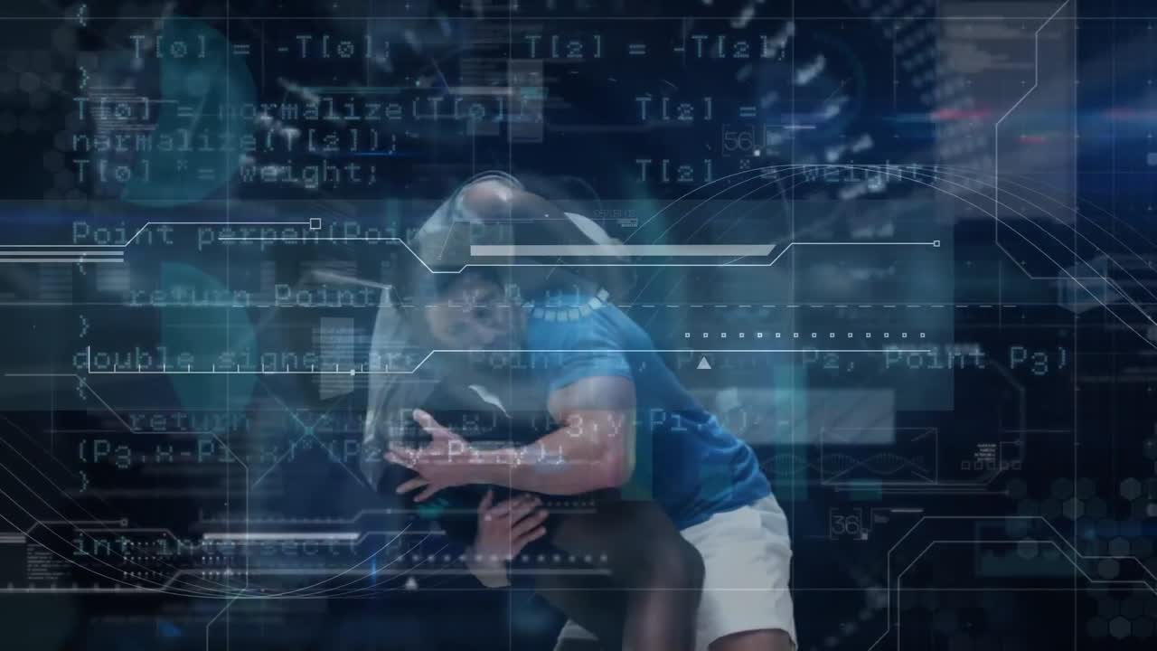 animación del procesamiento de datos sobre diversos jugadores de rugby masculinos