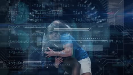 animation of data processing over diverse male rugby players