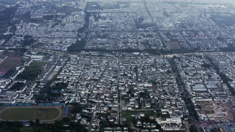 Chinese-rural-city-suburbs,-Dali-in-Yunnan-province,-high-aerial-view