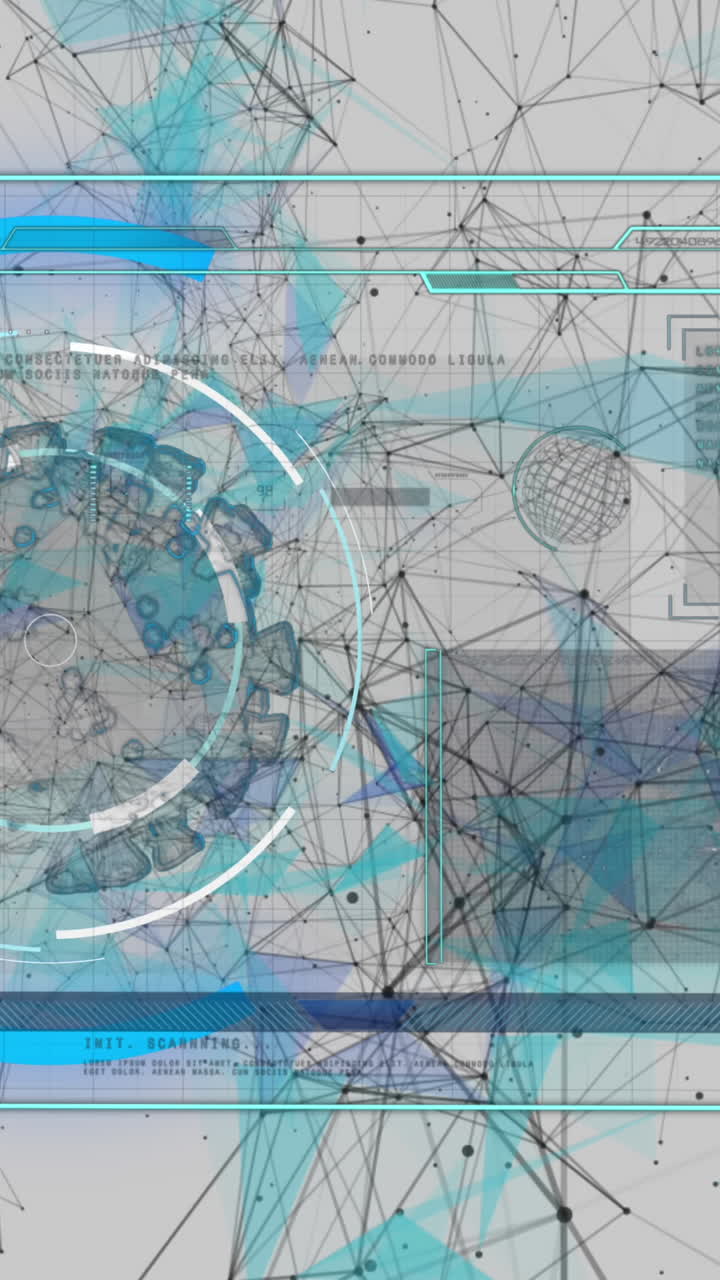 animación de la célula de covid 19 y procesamiento de datos médicos en pantalla a través de redes de conexión