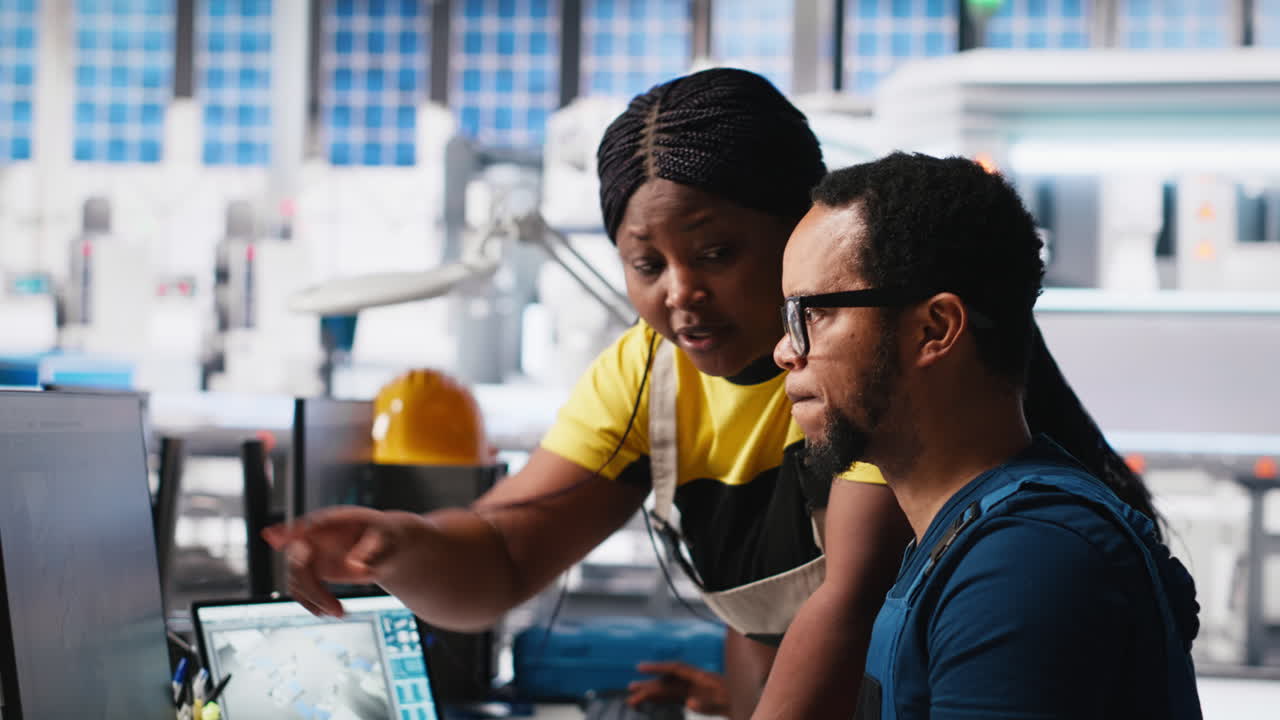 Vertical Video Black engineers collaborate on photovoltaic system designs at computers