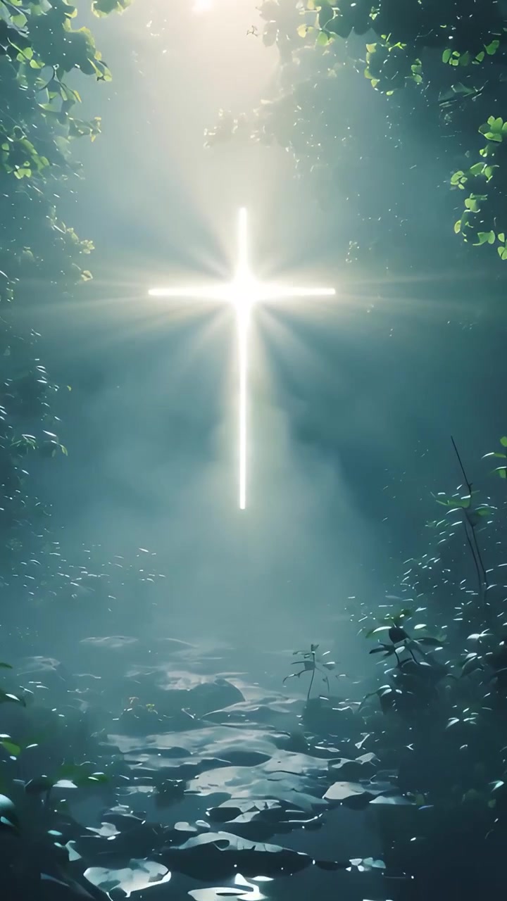 Christian Cross Heavenly Light Worship Background 4K