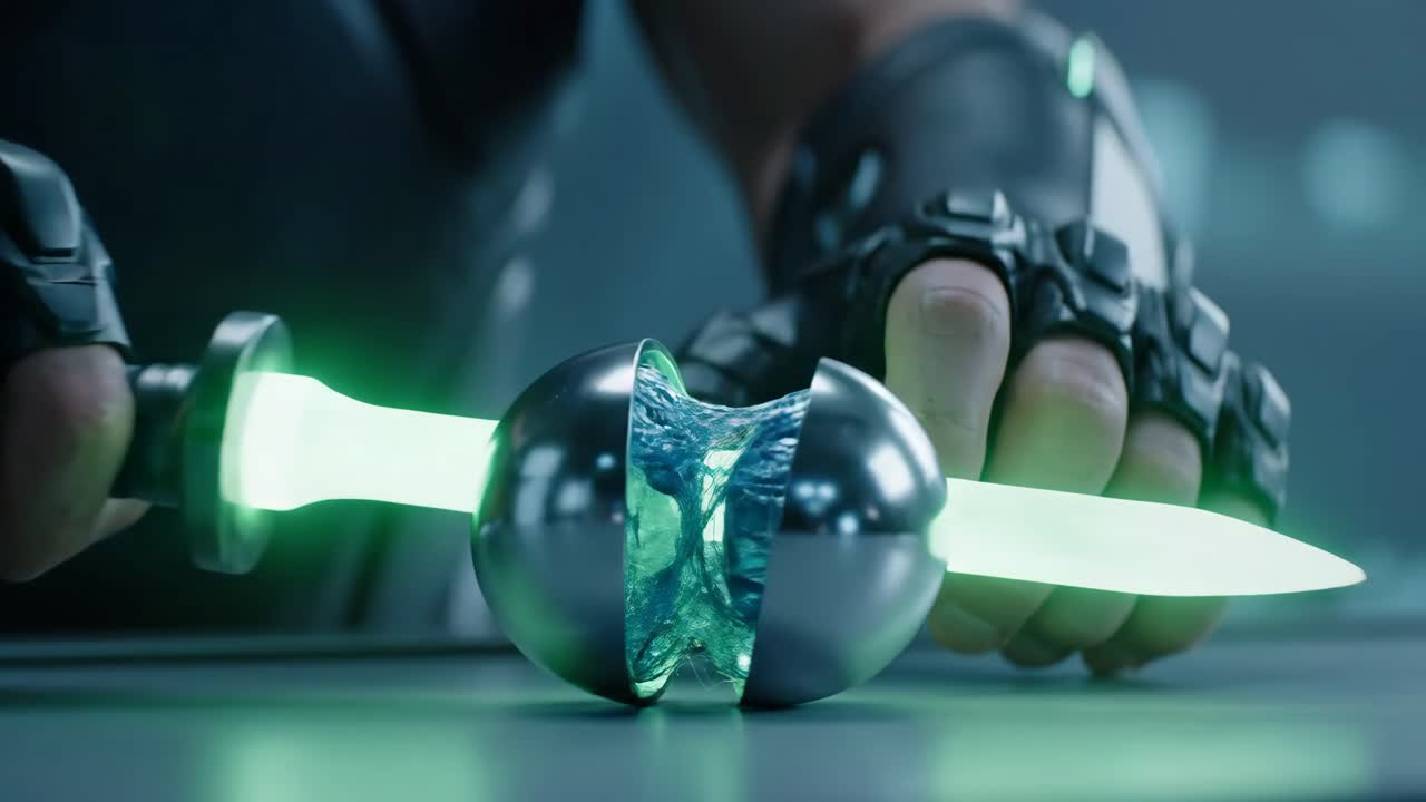 Futuristic Glowing Sword and Metal Ball