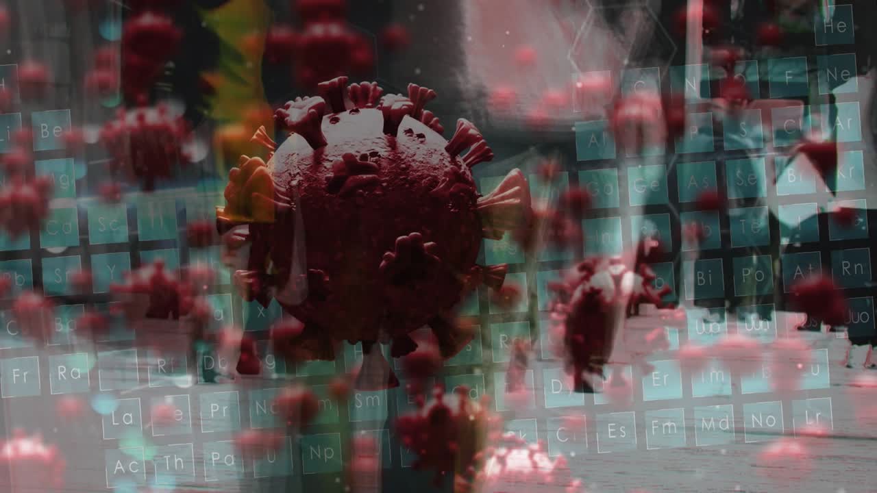 Animation of virus cells over walking people
