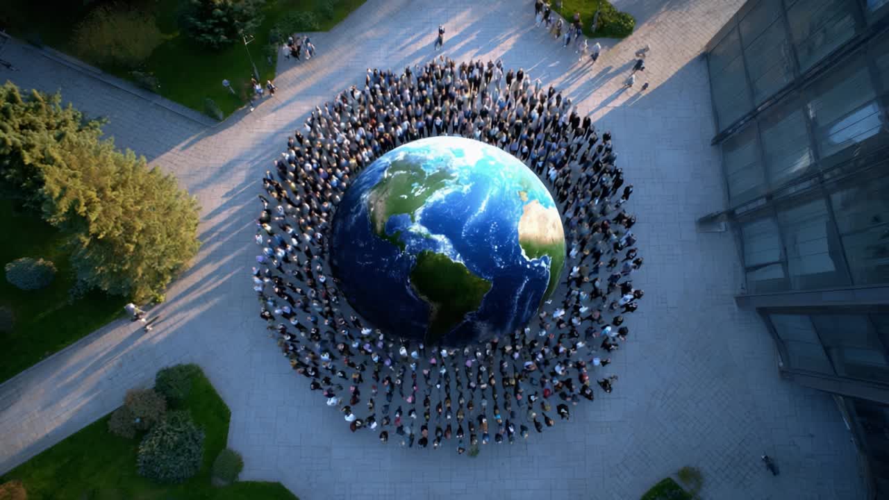 People gathered around the Earth