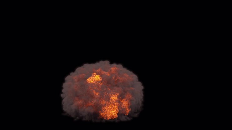 Dark smoke explosion on transparent background