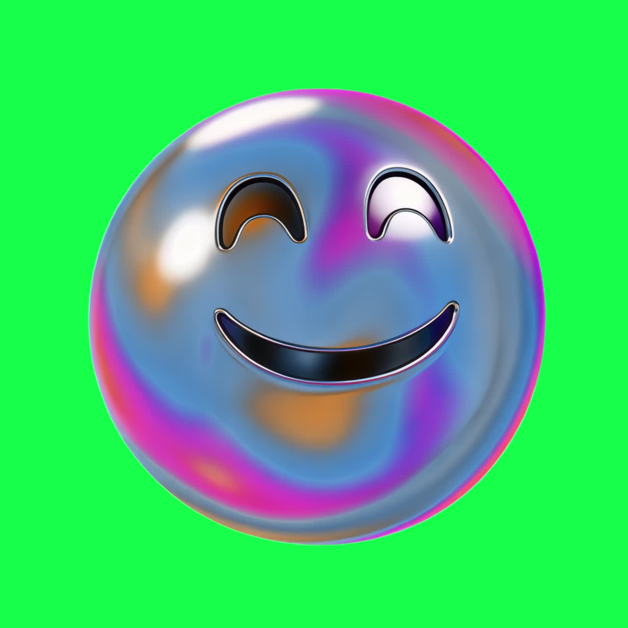 Animazione emoji sorridente in metallo colorato, video 4K trasparente, green screen