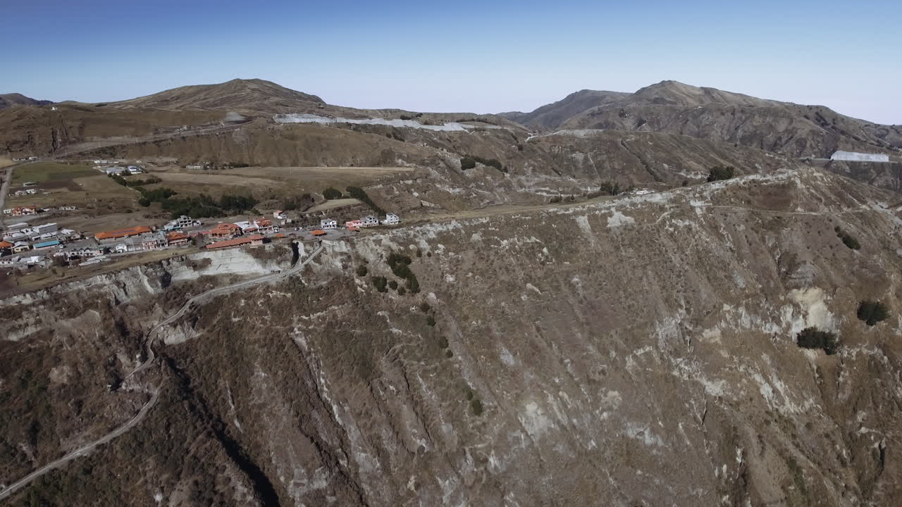 pequeño pueblo al lado del lago quilotoa que en realidad es un volcán