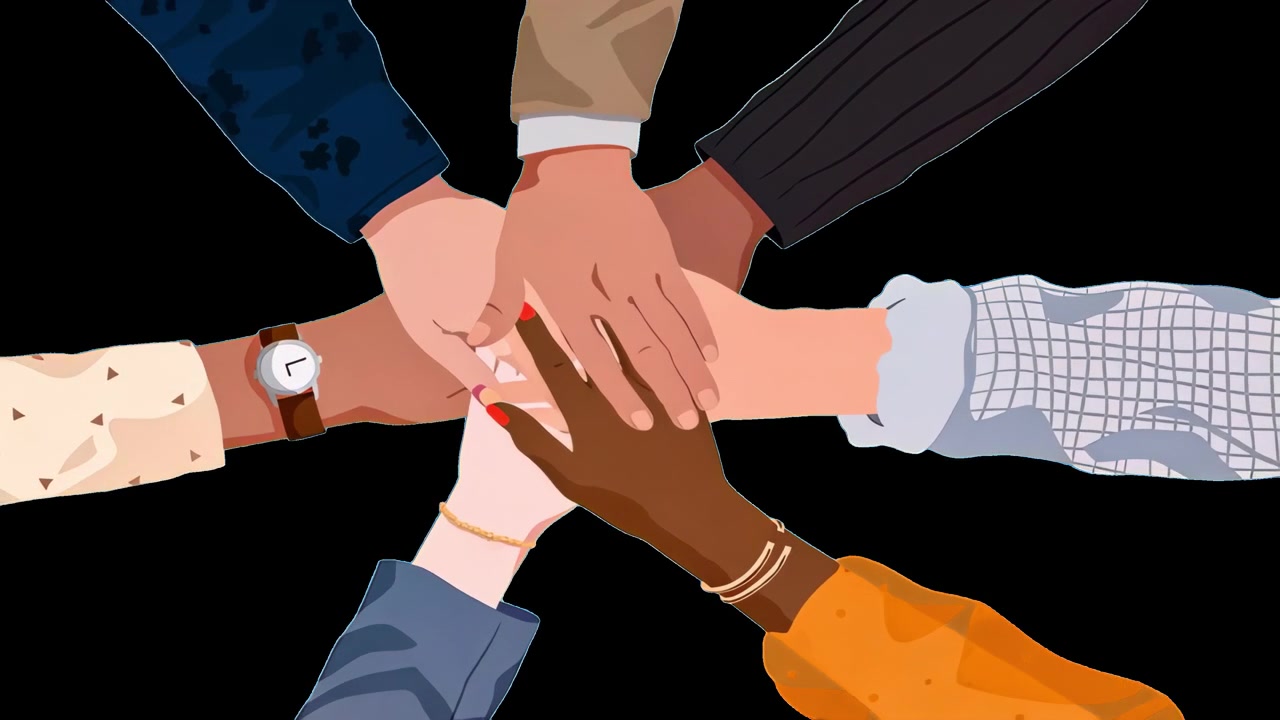 Unity through diverse teamwork animated overlay, transparent 4K video, alpha channel, ProRes 4444