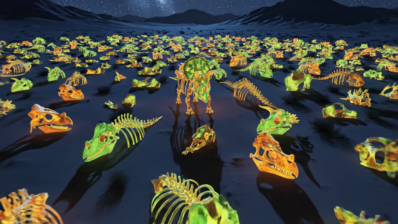 Dinosaur Skeletons Under the Stars