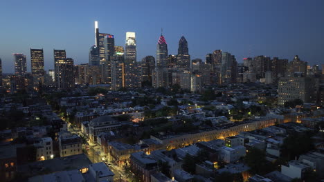 aerial view of downtown philadelphia at night