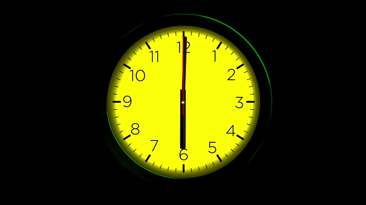 reloj lapso de tiempo bucle de 12 horas - reloj - reloj de pared - movimiento abstracto mínimo renderización 3d reloj concepto de tiempo lapso de hora - reloj lapse de tiempo - reloj lapsos de tiempo loopable - 12 horas lapso de tempo - bucle de color amarillo reloj - fondo negro - tiempo del reloj