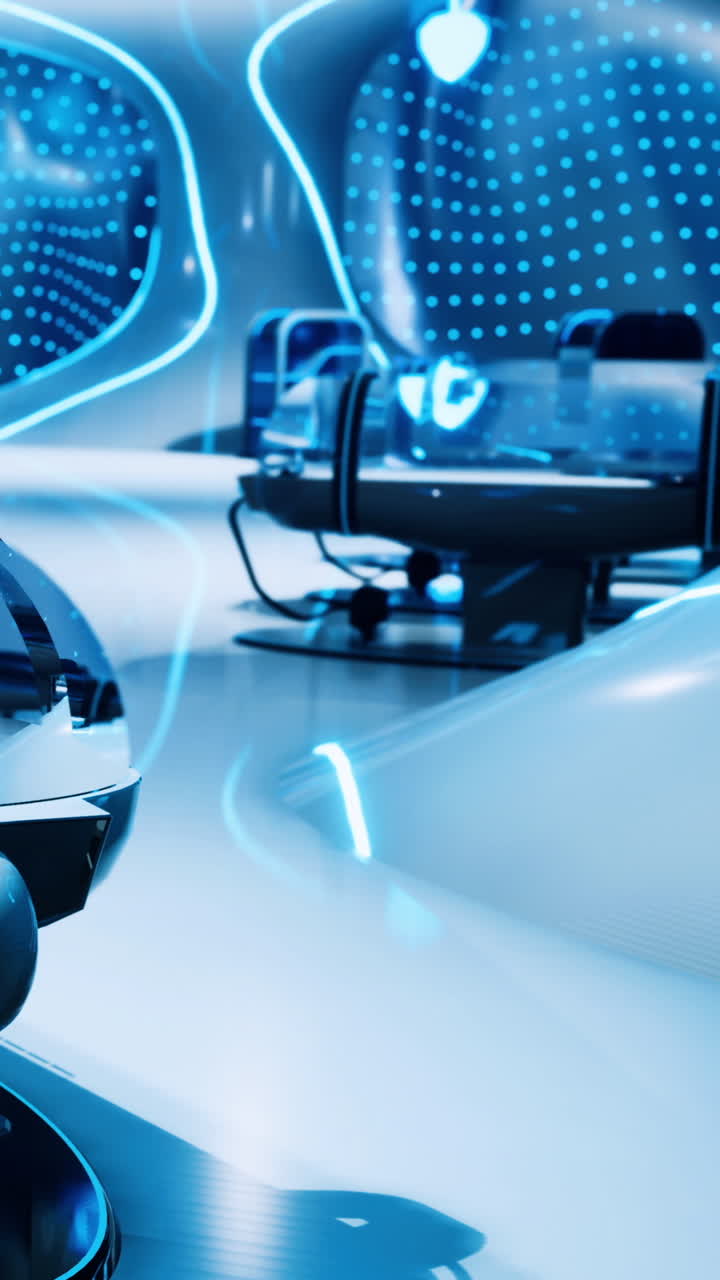 Modern workspace with futuristic design and technology in a bright setting