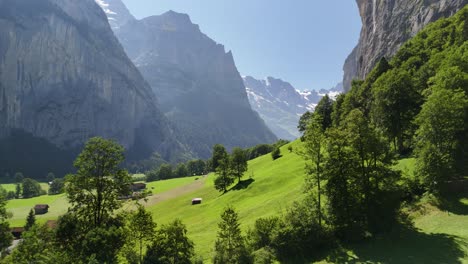 switzerland swiss alps mountains valley field, village houses nature aerial