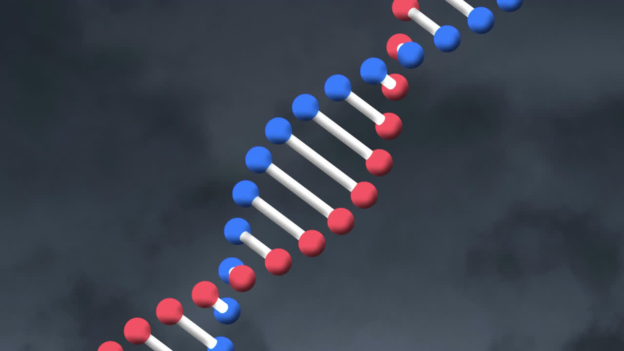 animación digital de la estructura del adn girando contra un fondo gris texturizado