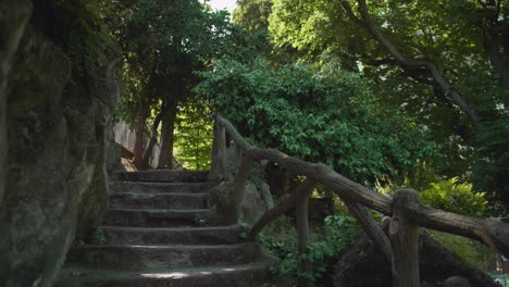open space in paris in the jardins du trocadéro located in the 16th arrondissement. staircase registration located inside the garden.