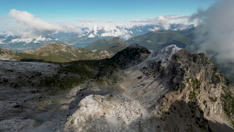 helicopter view of a snowy mountain side