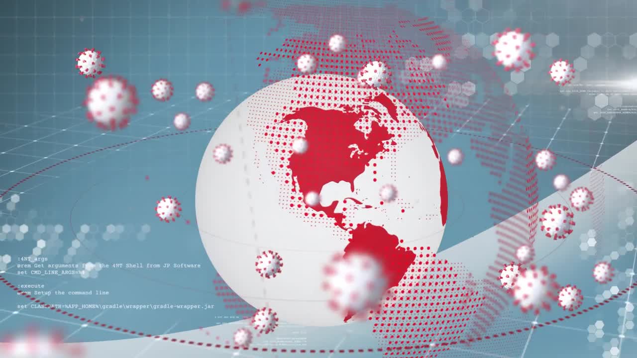 지구상에 떨어지는 코로나19 세포의 애니메이션